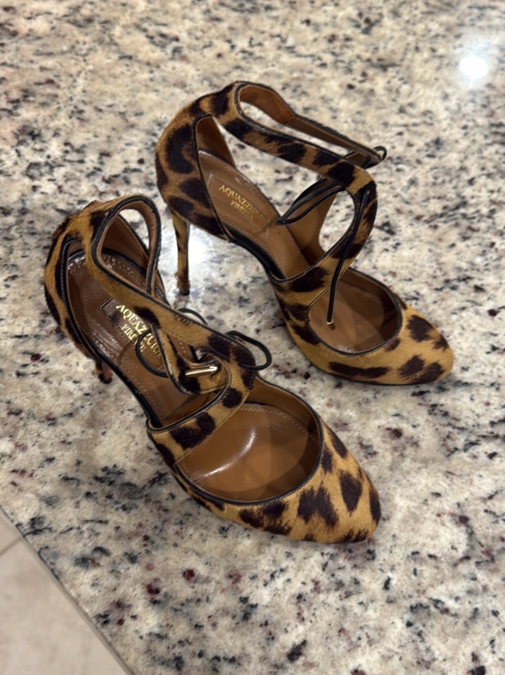 Aquazzura Leopard-Print Ankle-Tie Heels in Yellow and Brown - Picture 3 of 3